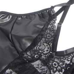 Subblime - 957520 Robe En Cuir Avec Dentelle Florale Noire S/M
